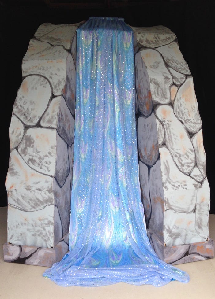 Scenery for a scene featuring a waterfall