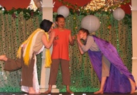 Three players performing the play within the play in A Midsummer Night's Dream